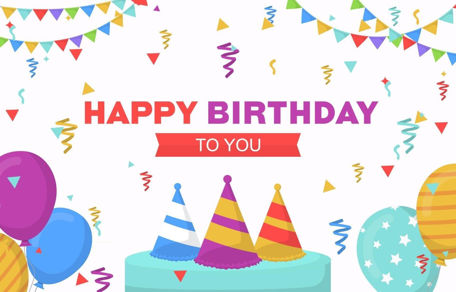 cartão de feliz aniversário com balões de festa e confetes vetor
