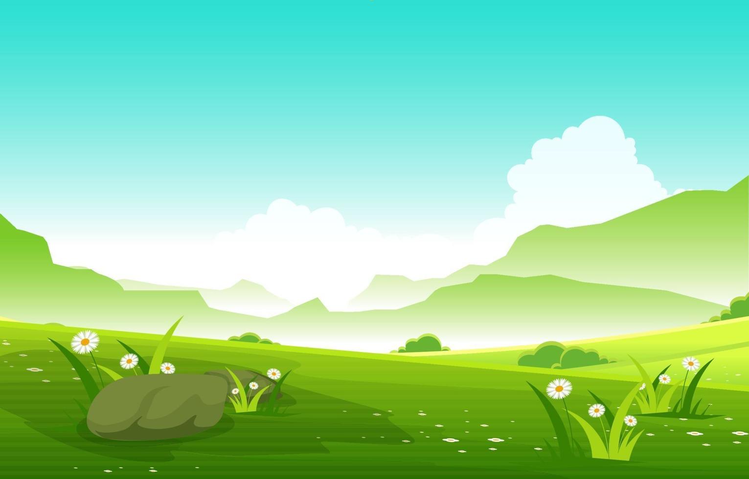 cena de verão com campo verde e ilustração de céu azul vetor