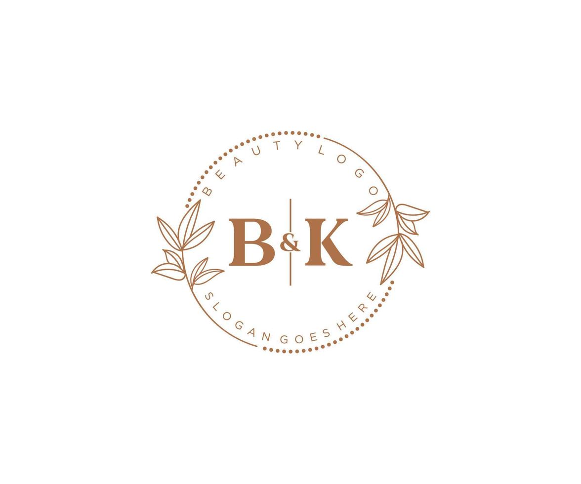 inicial bk cartas lindo floral feminino editável premade monoline logotipo adequado para spa salão pele cabelo beleza boutique e Cosmético empresa. vetor
