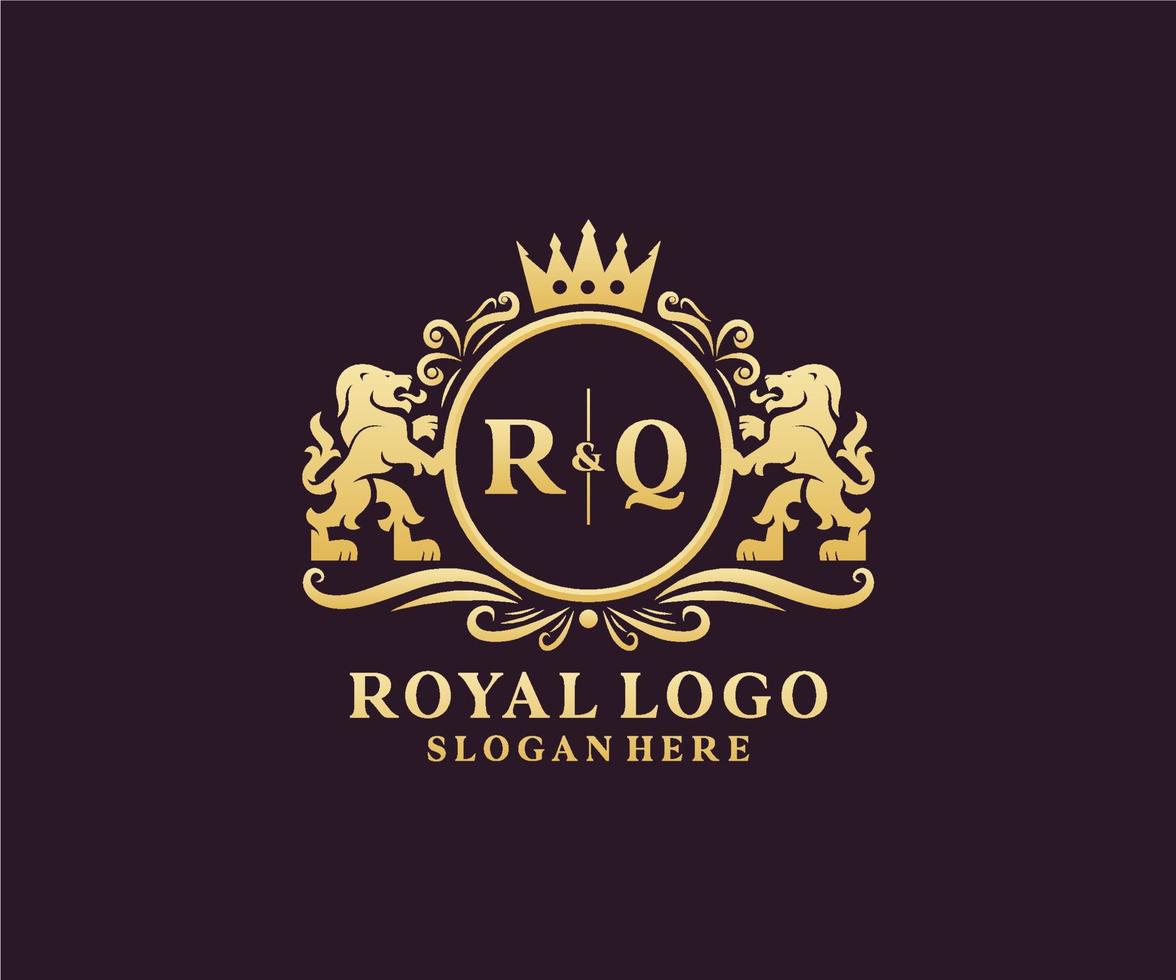 modelo de logotipo de luxo real de leão de letra rq inicial em arte vetorial para restaurante, realeza, boutique, café, hotel, heráldica, joias, moda e outras ilustrações vetoriais. vetor