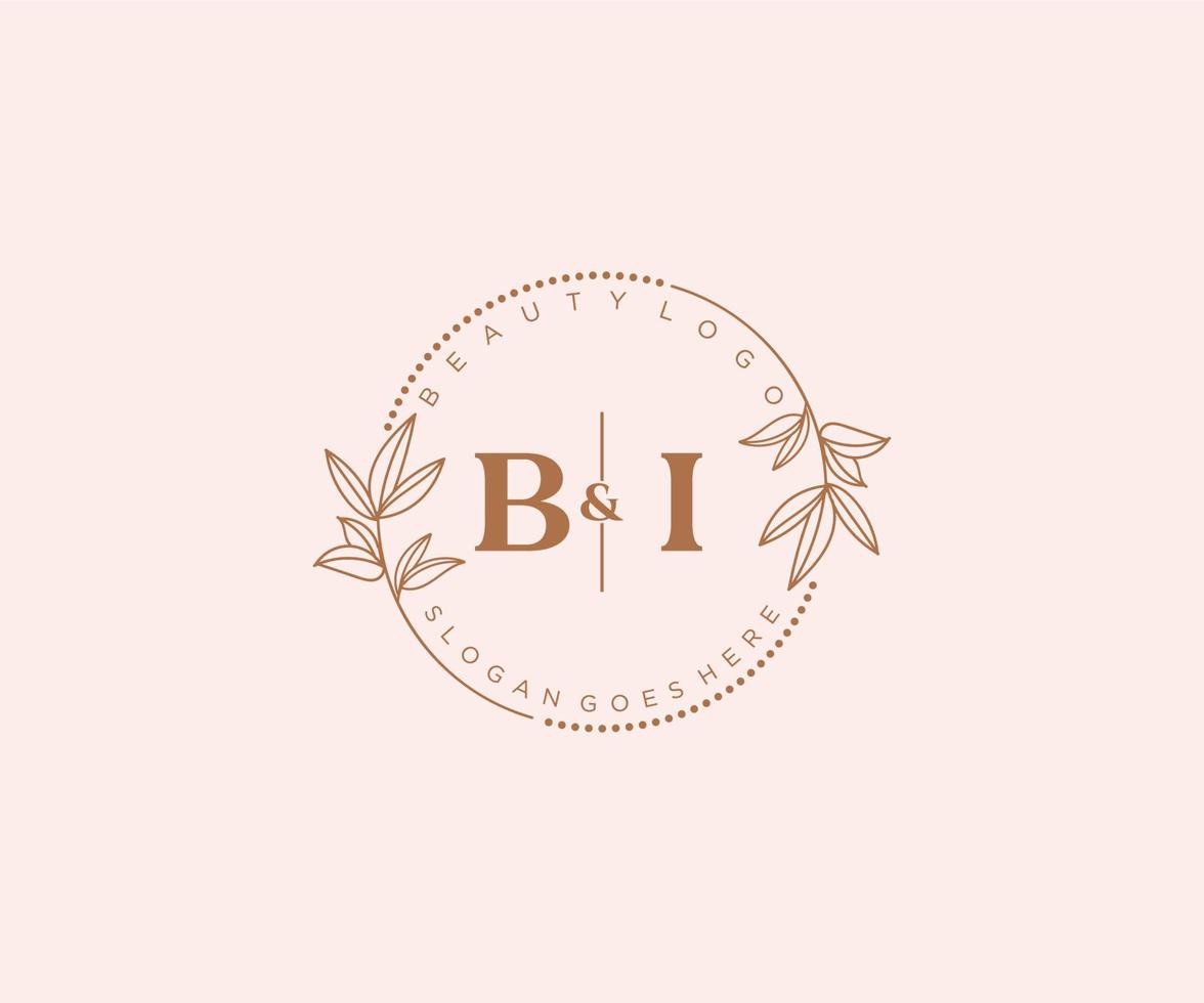 inicial bi cartas lindo floral feminino editável premade monoline logotipo adequado para spa salão pele cabelo beleza boutique e Cosmético empresa. vetor