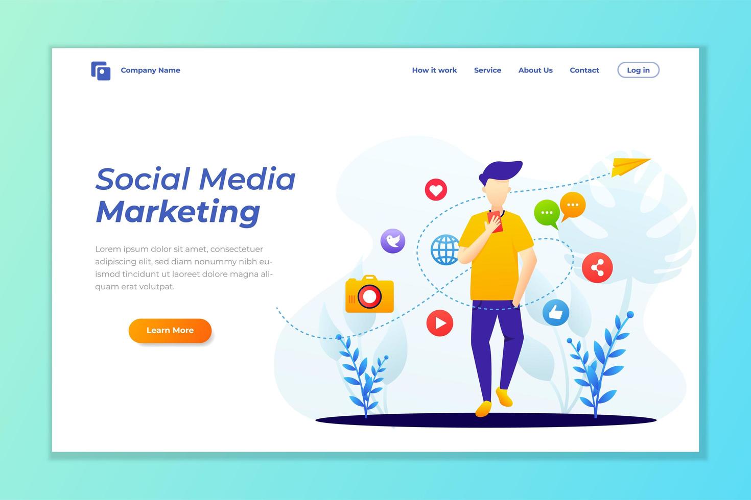 modelo de página de destino de marketing de mídia social. conceito de design plano moderno de design de página da web vetor