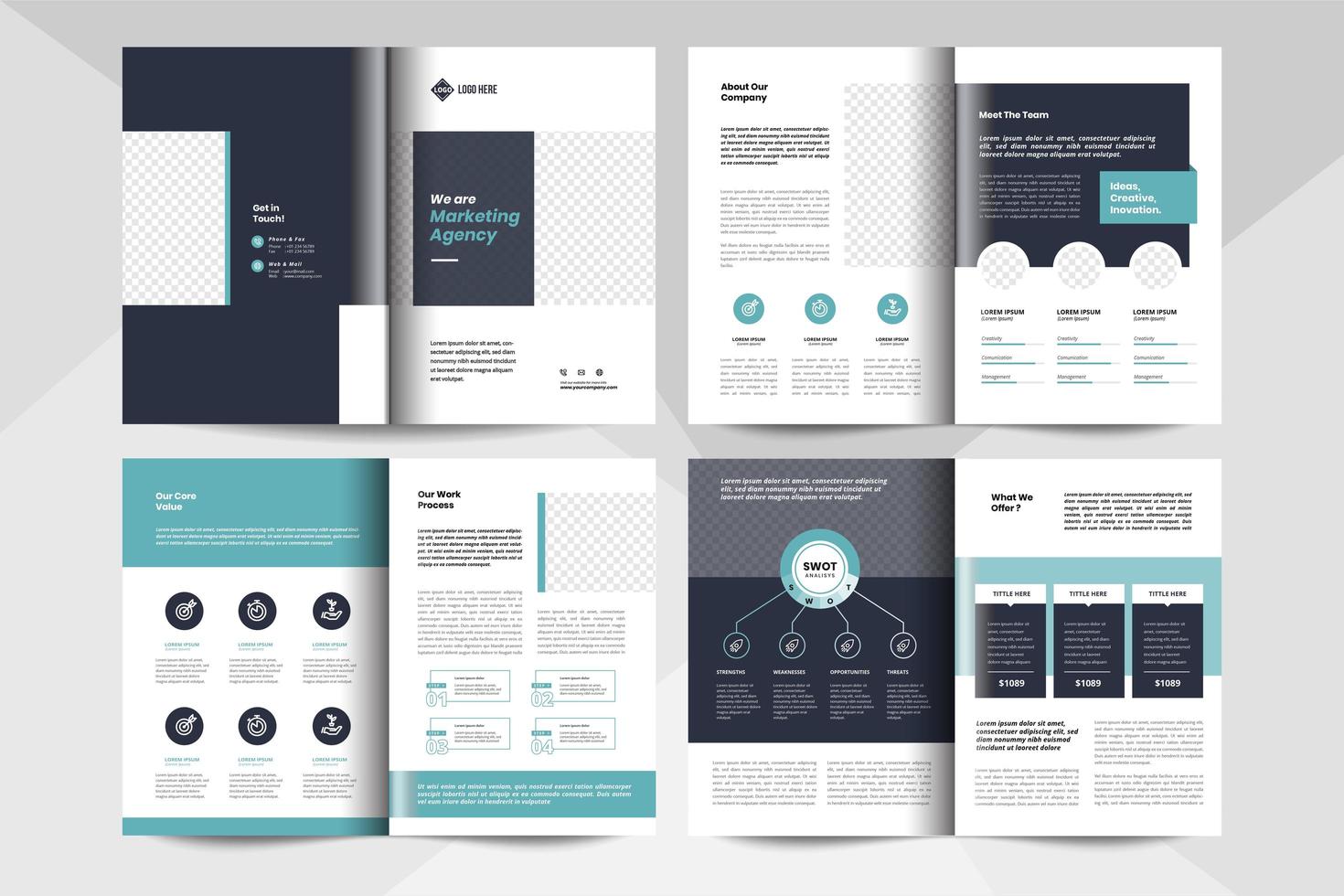 Layout de design de brochura multiuso de 8 páginas. modelo de livreto de negócios corporativos. vetor