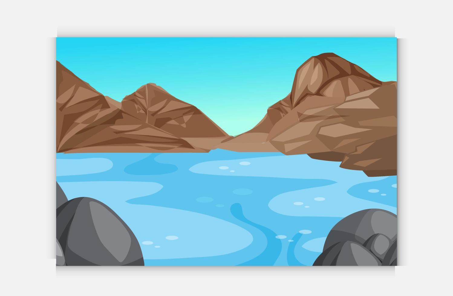 panorama com montanha e água, linda montanha visualizar. uma ampla montanha cercado de uma rio. vetor ilustração.
