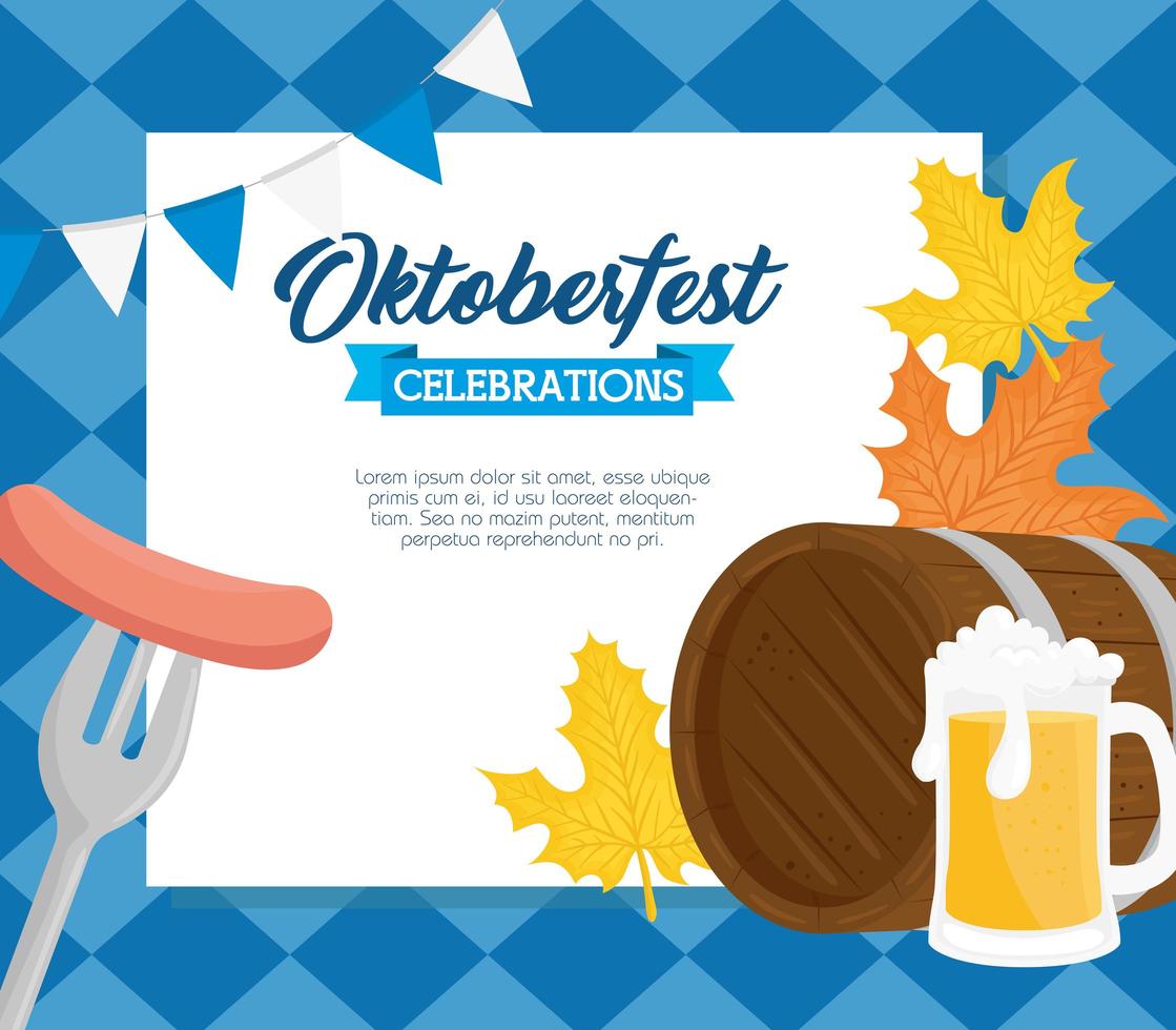 banner de celebração da oktoberfest com barril de cerveja de madeira vetor