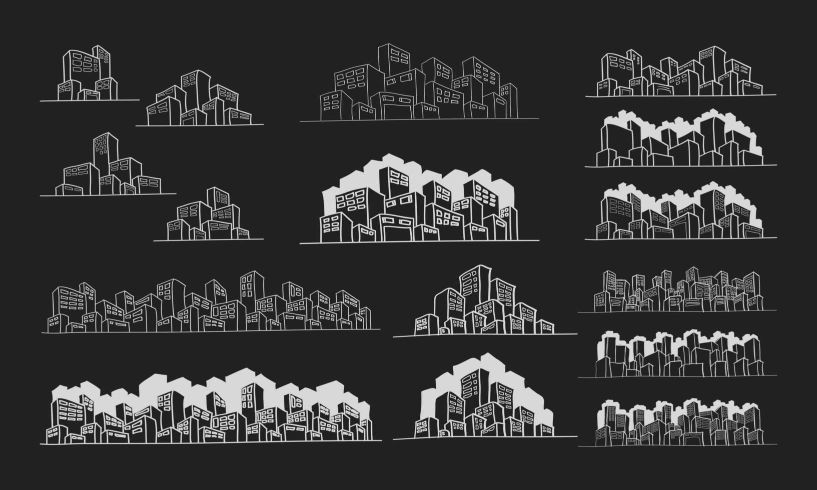 mão desenhado paisagem urbana ilustração grande conjunto em quadro-negro vetor