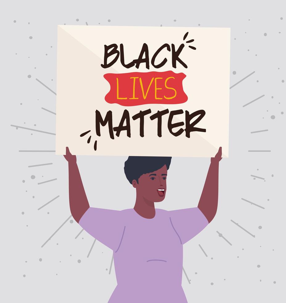 vidas negras importam com uma mulher segurando uma bandeira, pare o conceito de racismo vetor