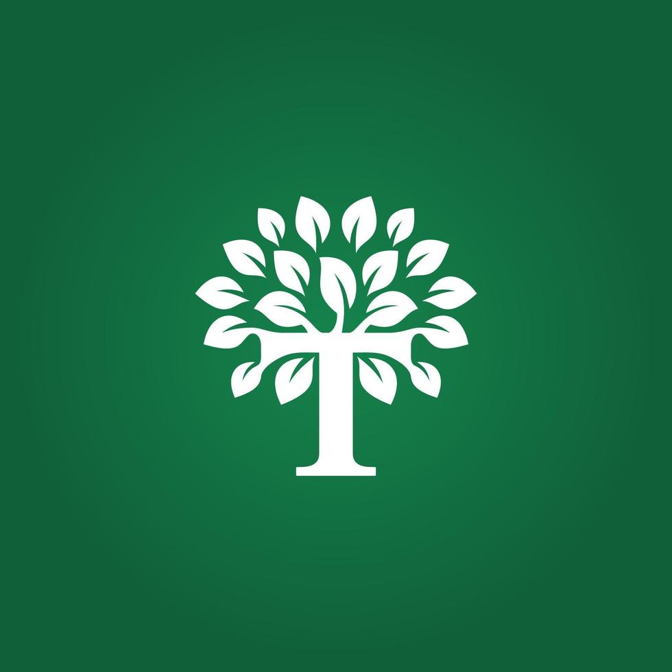 carta t árvore verde folha natureza logotipo vetor