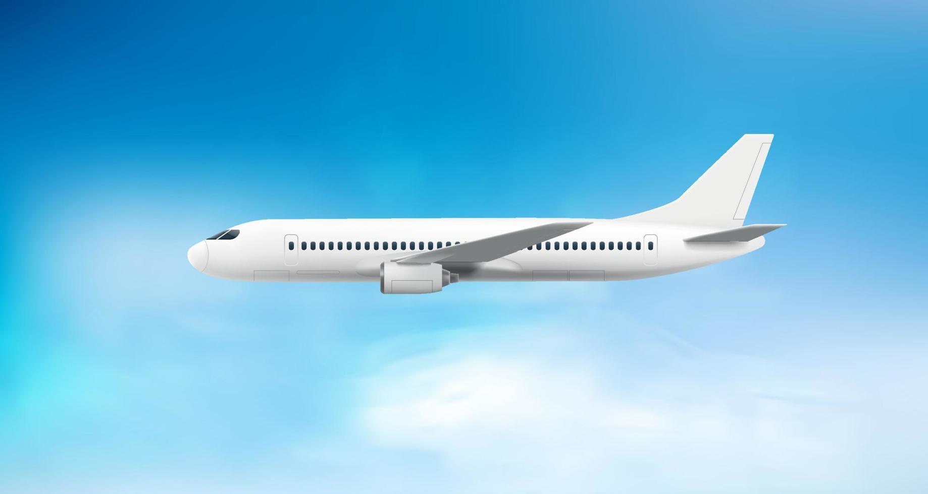 voando avião moderno voando no céu nublado. conceito de viagem aérea. ilustração em vetor 3D