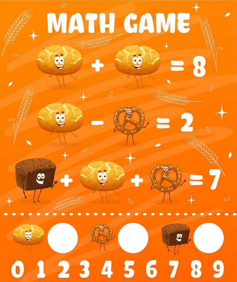 matemática jogos com desenho animado padaria pão personagens vetor