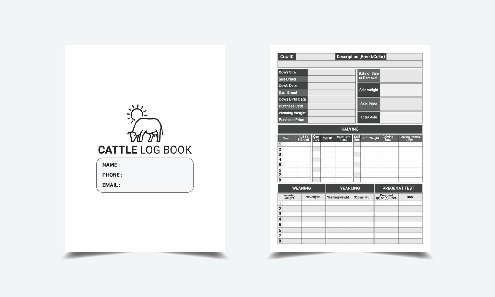 gado registro livro kdp interior vetor