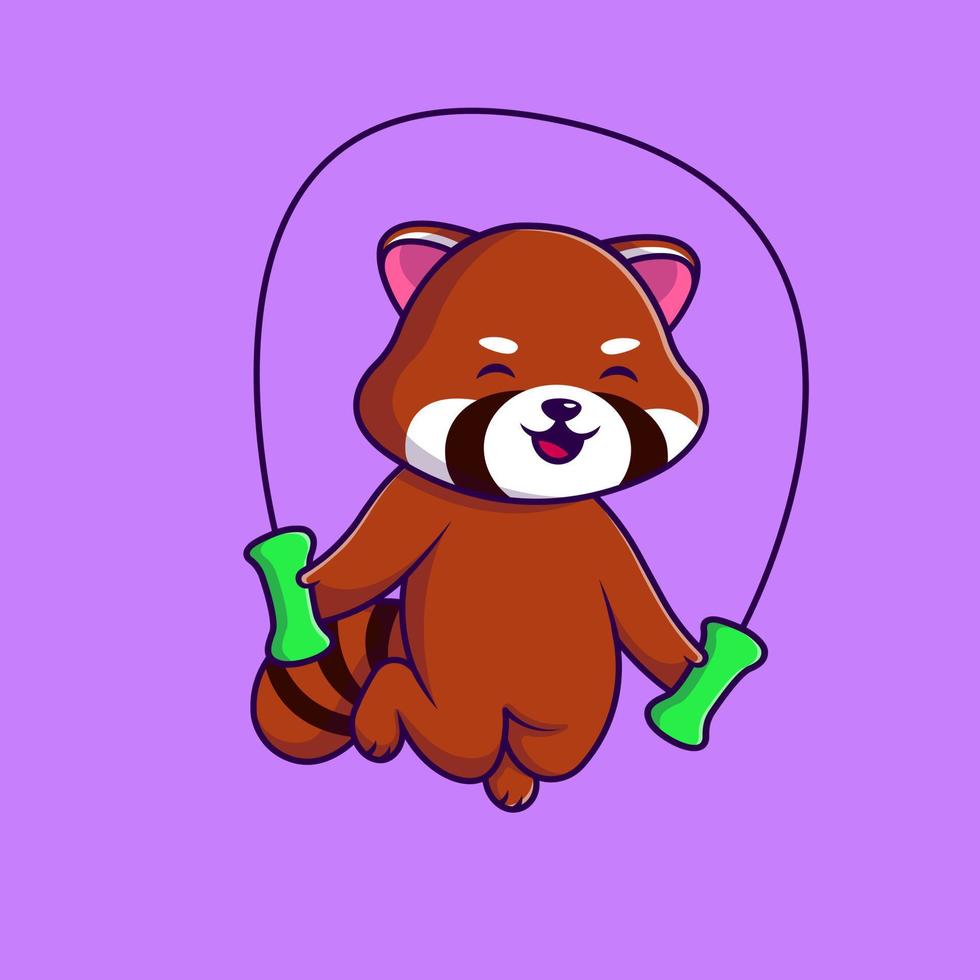fofa vermelho panda jogando bambu saltar corda desenho animado vetor ícones ilustração. plano desenho animado conceito. adequado para qualquer criativo projeto.