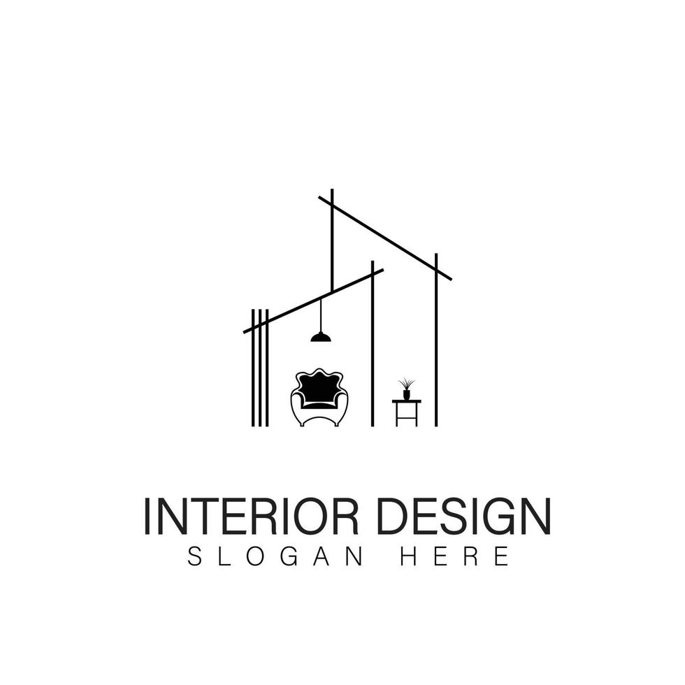 sala interior, design de logotipo de galeria de móveis vetor