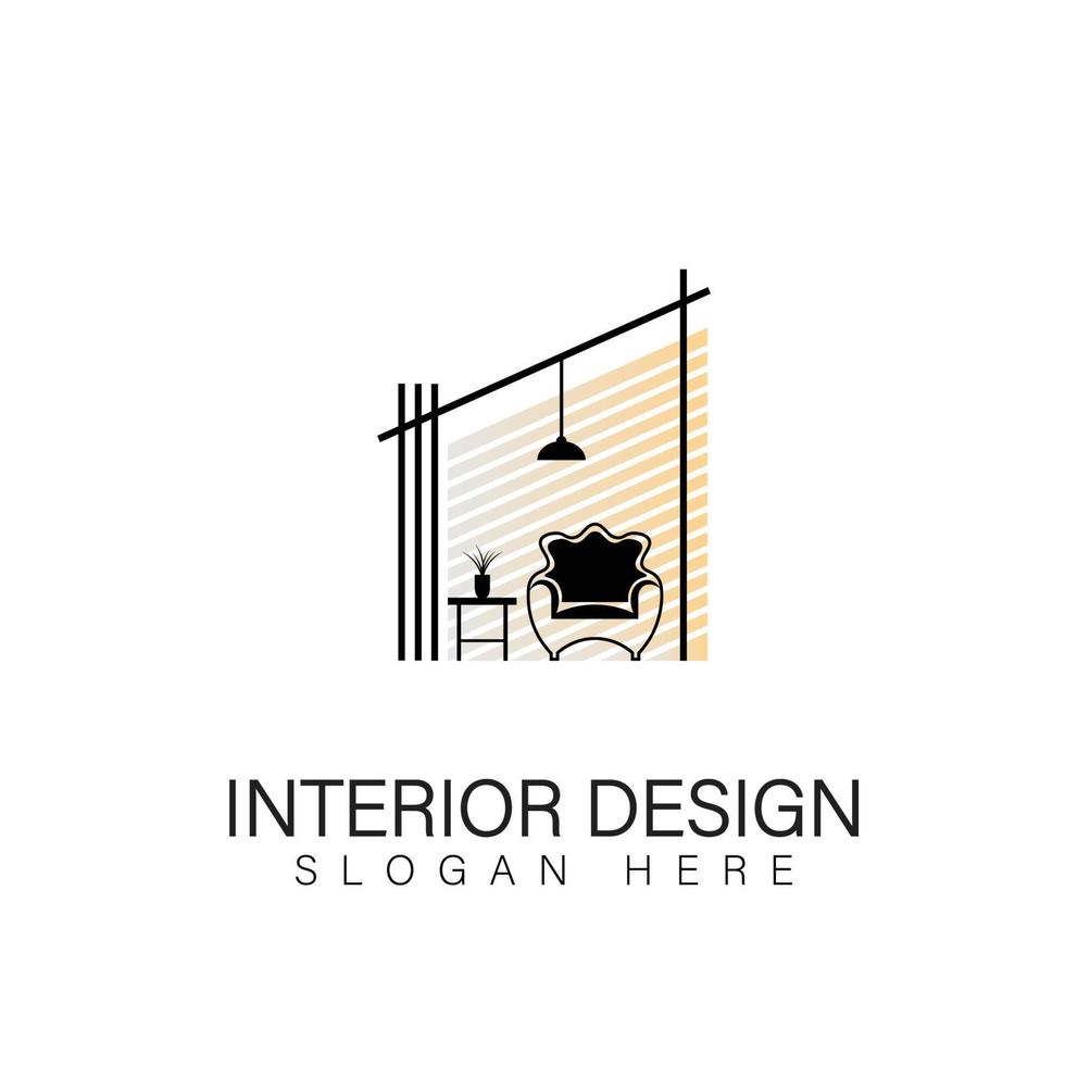 sala interior, design de logotipo de galeria de móveis vetor