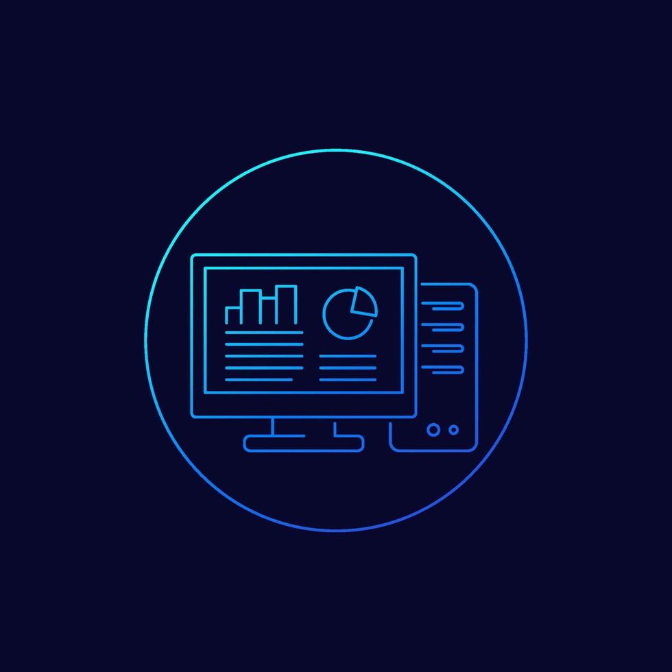 ícone do computador da estação de trabalho, vector.eps linear vetor