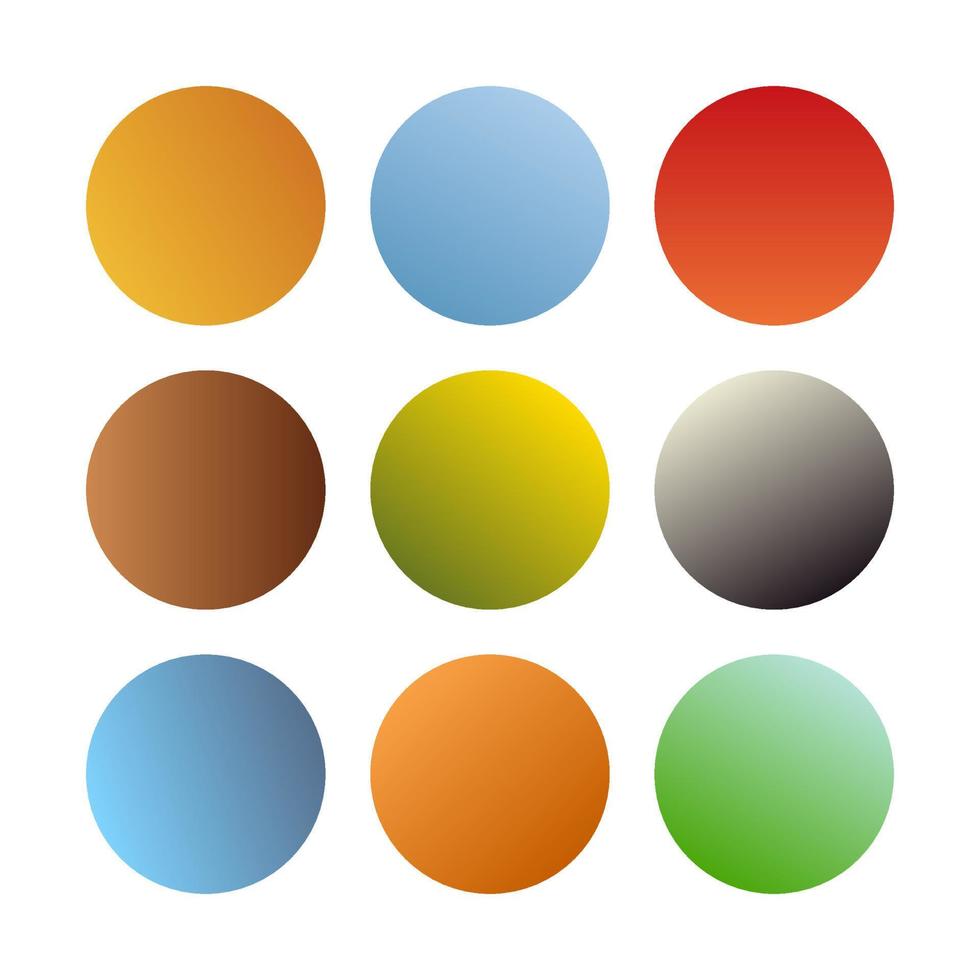 esferas de gradientes redondos. conjunto de nove gradientes multicoloridos da moda. ilustração vetorial vetor