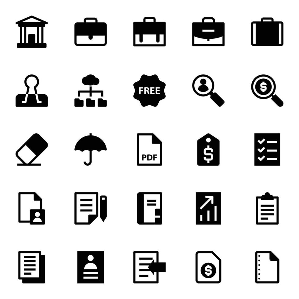 glifo ícones para negócios, escritório e Internet. vetor