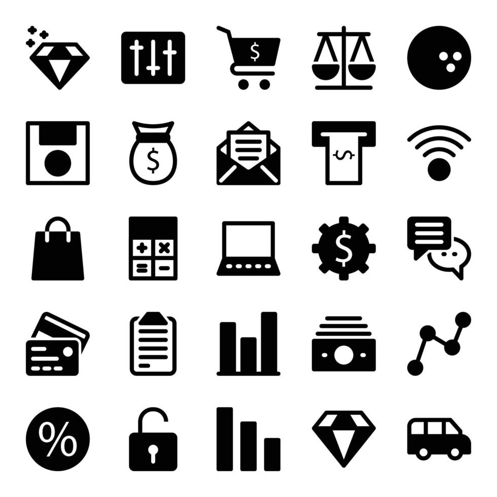 ícones de glifos para e-commerce. vetor