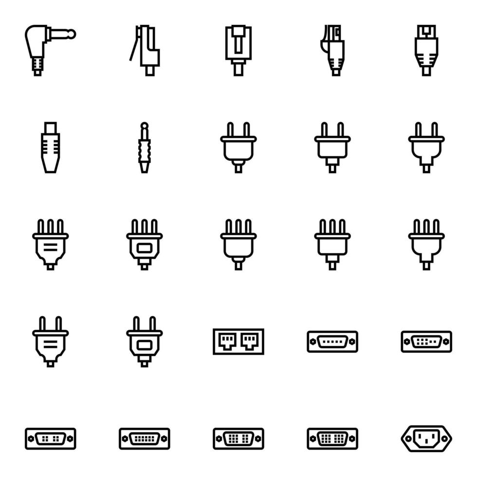 esboço ícones para conectores e cabos. vetor