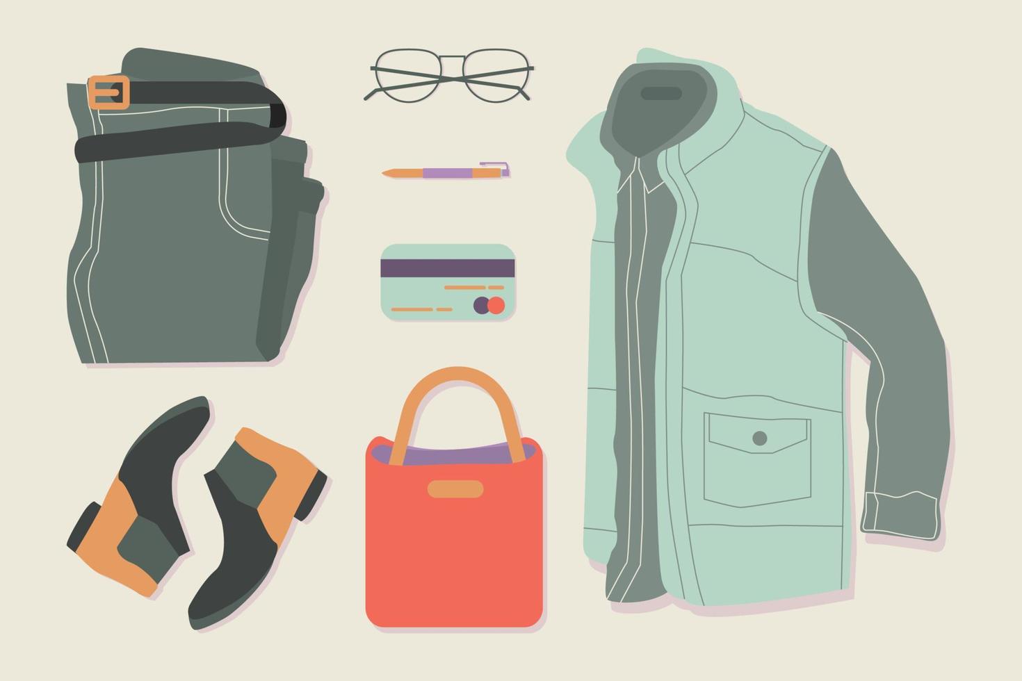 flatlay homens equipamento ilustração vetor