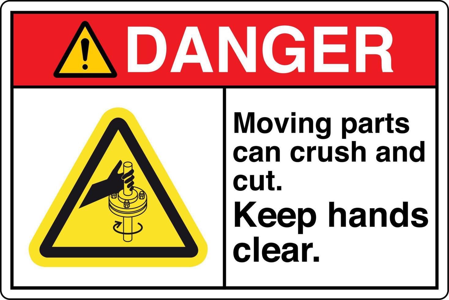 sinal de segurança etiqueta símbolo pictograma perigo peças móveis podem esmagar e cortar mantenha as mãos afastadas vetor