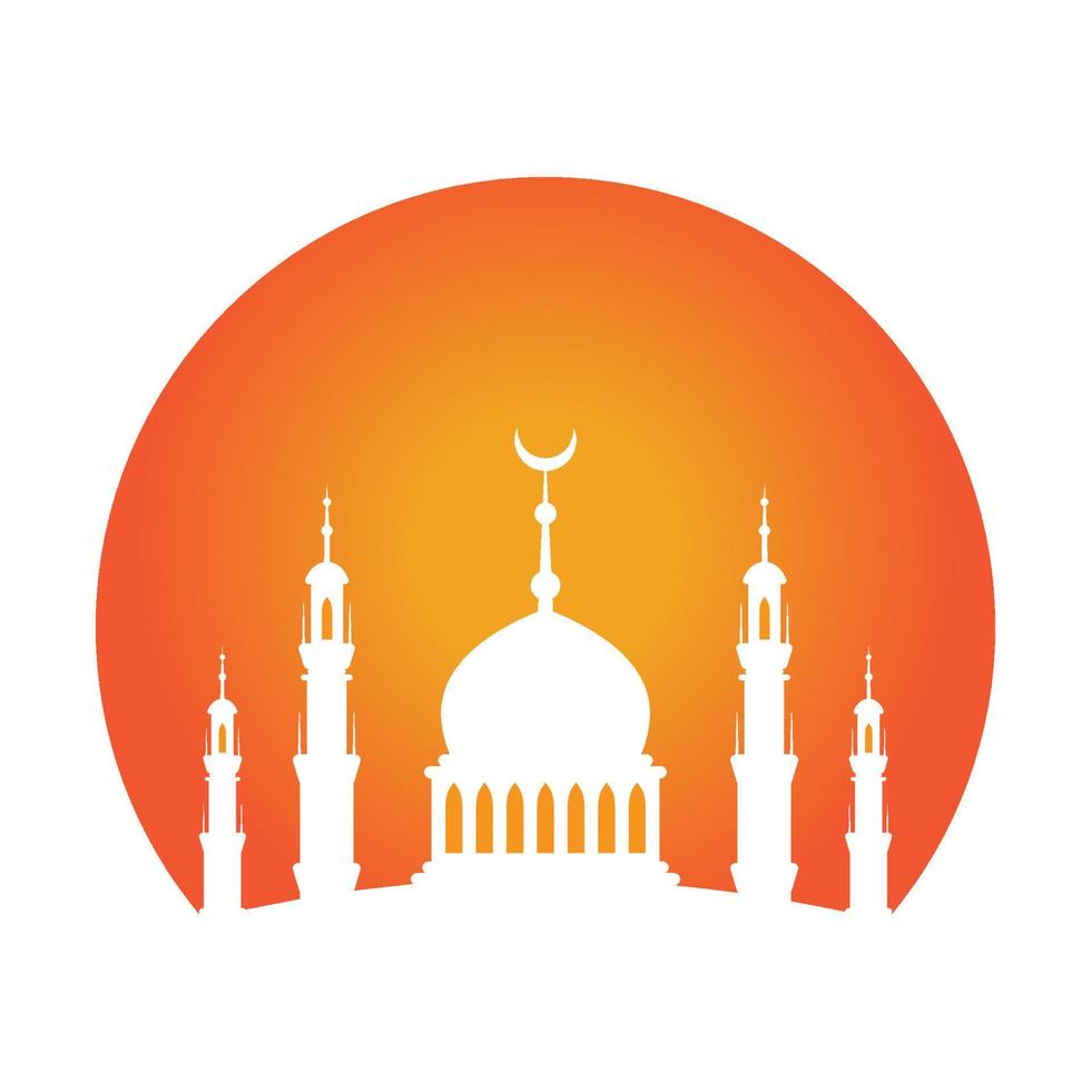 mesquita e pôr do sol logotipo islâmico religião Lugar, colocar do adoração cúpula vetor ícone símbolo ilustração Projeto