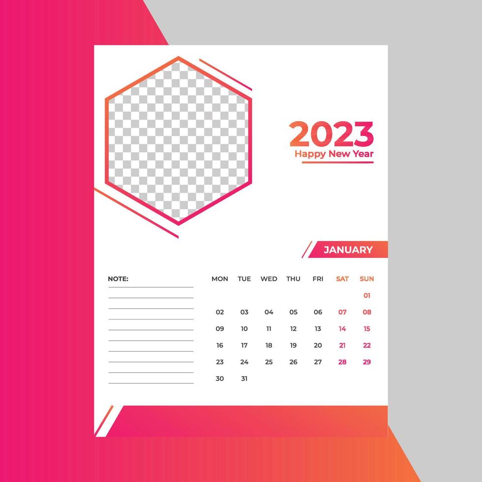 2023 Novo ano moderno parede calendário modelo vetor