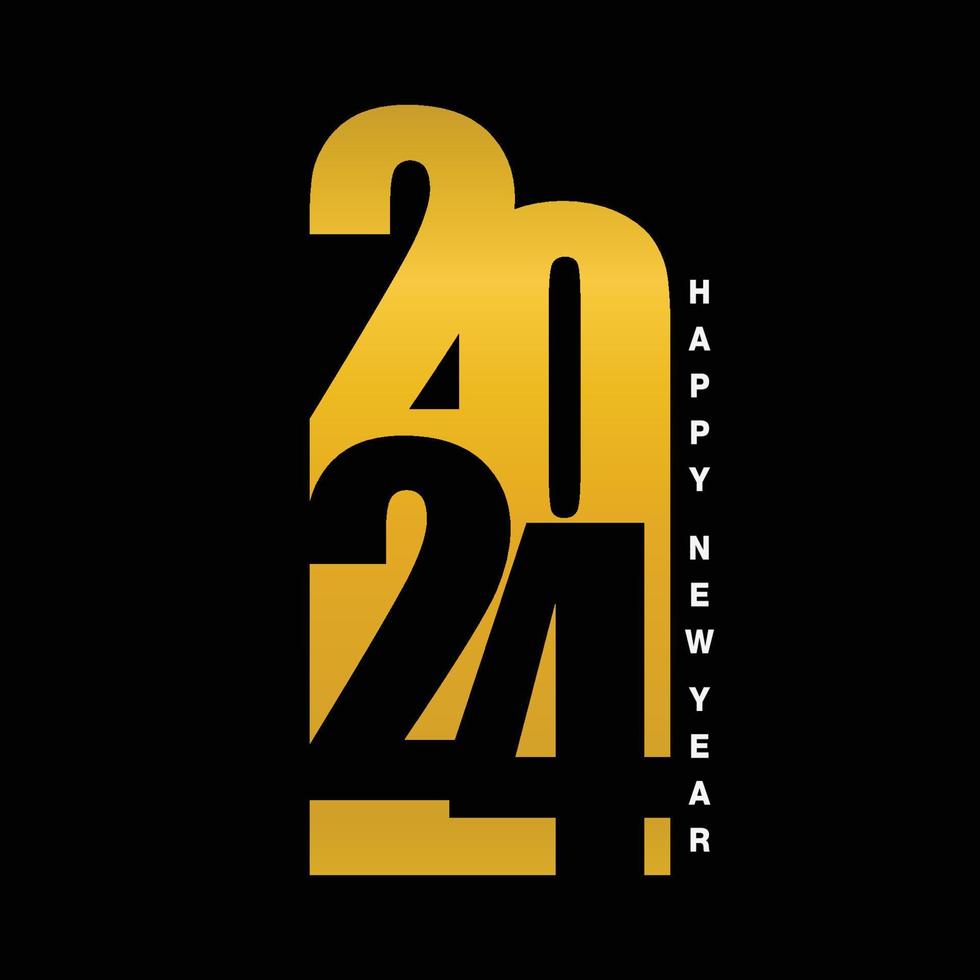 2024 feliz ano novo design elegante - ilustração vetorial de números dourados do logotipo 2024 em fundo preto - tipografia perfeita para 2024 salve os designs de luxo da data e a celebração do ano novo. vetor