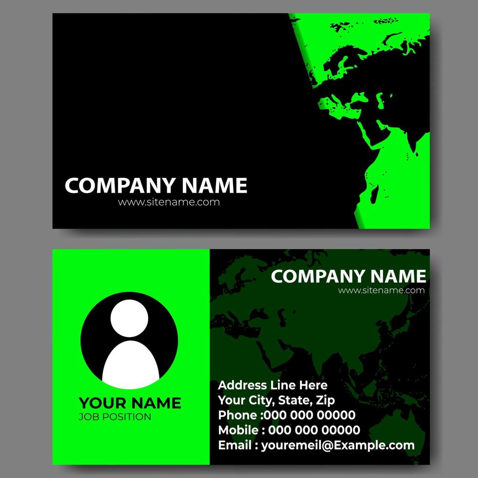 Sombrio verde o negócio cartão com mundo mapa elementos vetor