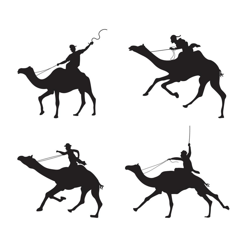 agrupar do homens equitação camelos silhueta vetor ilustração