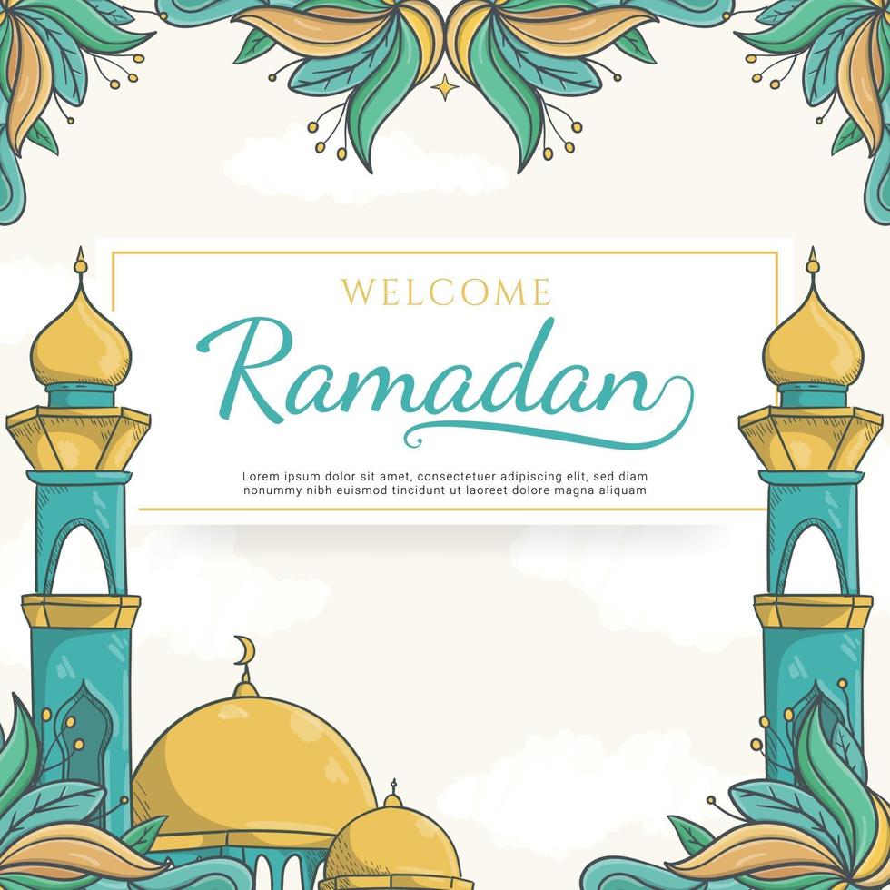 desenhado à mão fundo do cartão de boas-vindas ao ramadã com ornamento islâmico vetor