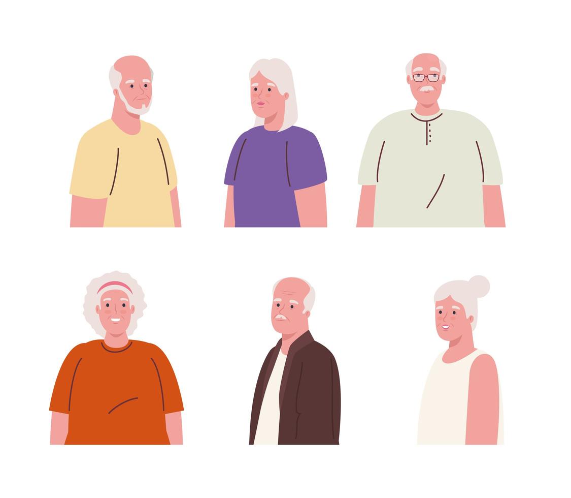perfil de idosos em fundo branco vetor