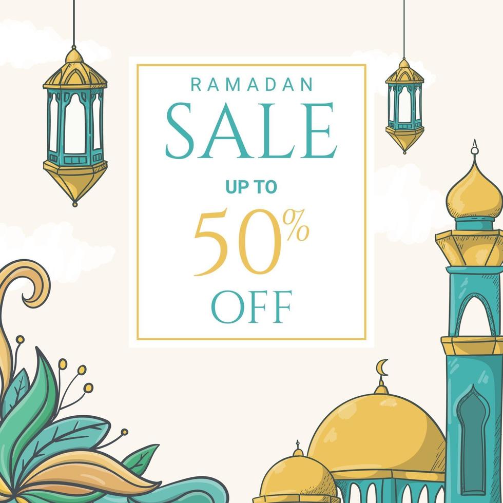 mão desenhada ramadan kareem banner de venda com ilustração de ornamento islâmico vetor