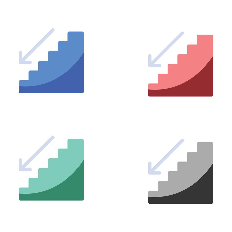 baixa a escada ícone, queda ícone, suspenso bares gráfico com a queda seta ícone, escadas com seta ícones dentro múltiplo cores vetor