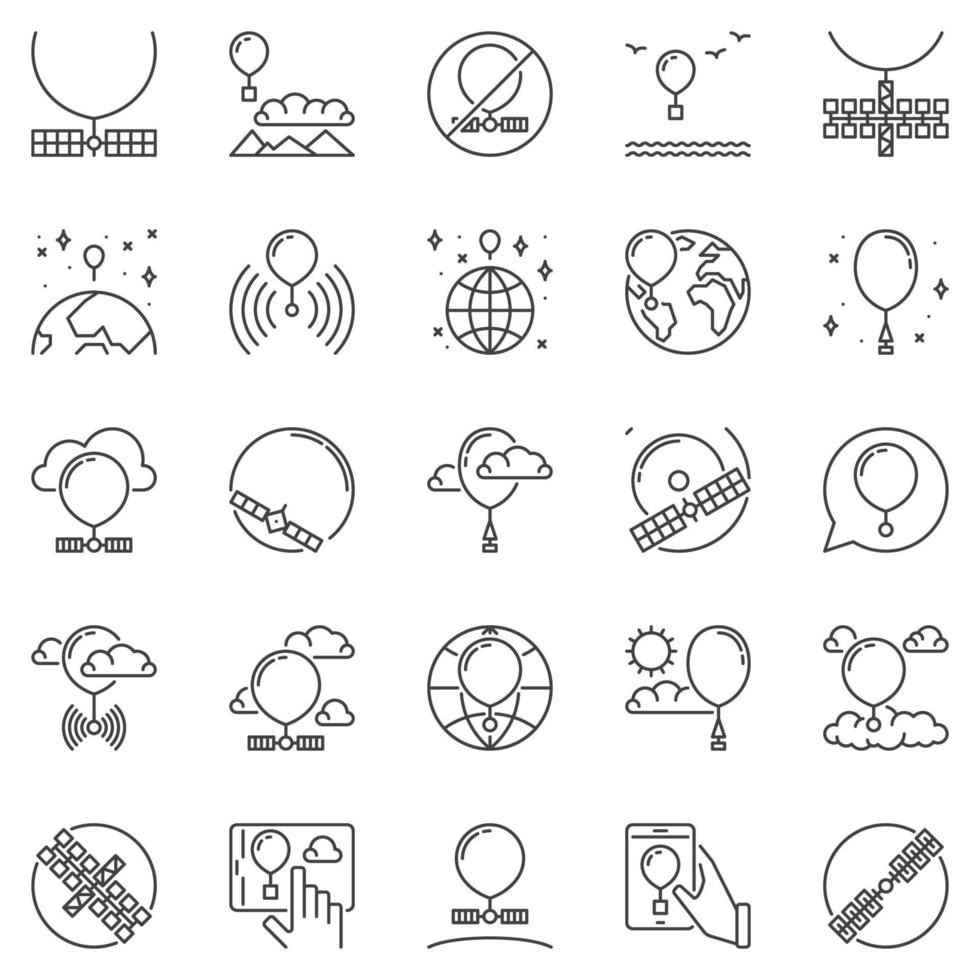 radiossonda esboço ícones conjunto - clima e espião balão vetor símbolos