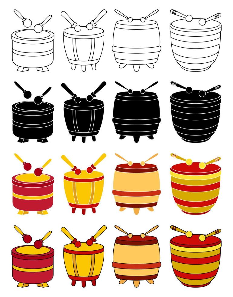 tambor chinês em estilo simples isolado vetor
