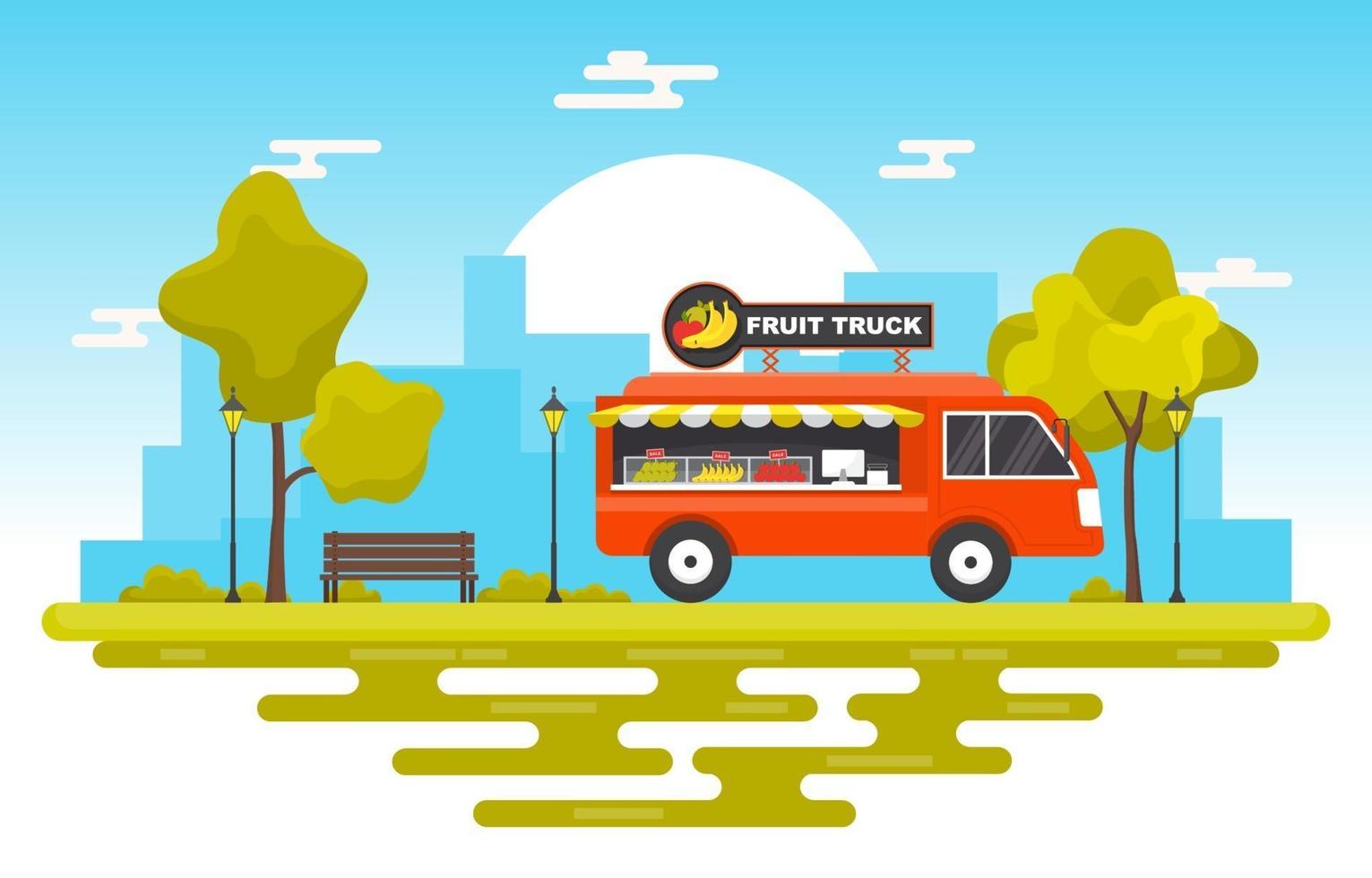 food truck vendendo frutas no parque vetor