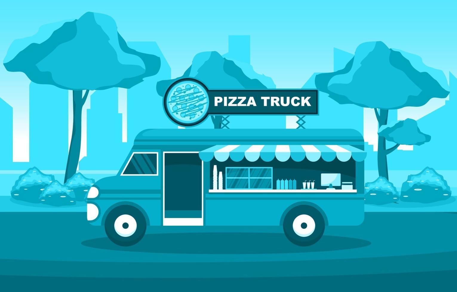 food truck vendendo pizza no parque vetor