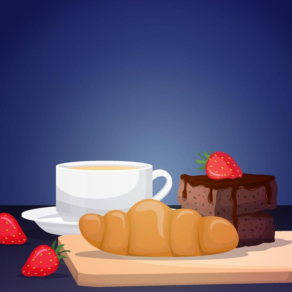 brownies de chocolate e bolo da floresta negra na mesa de madeira vetor