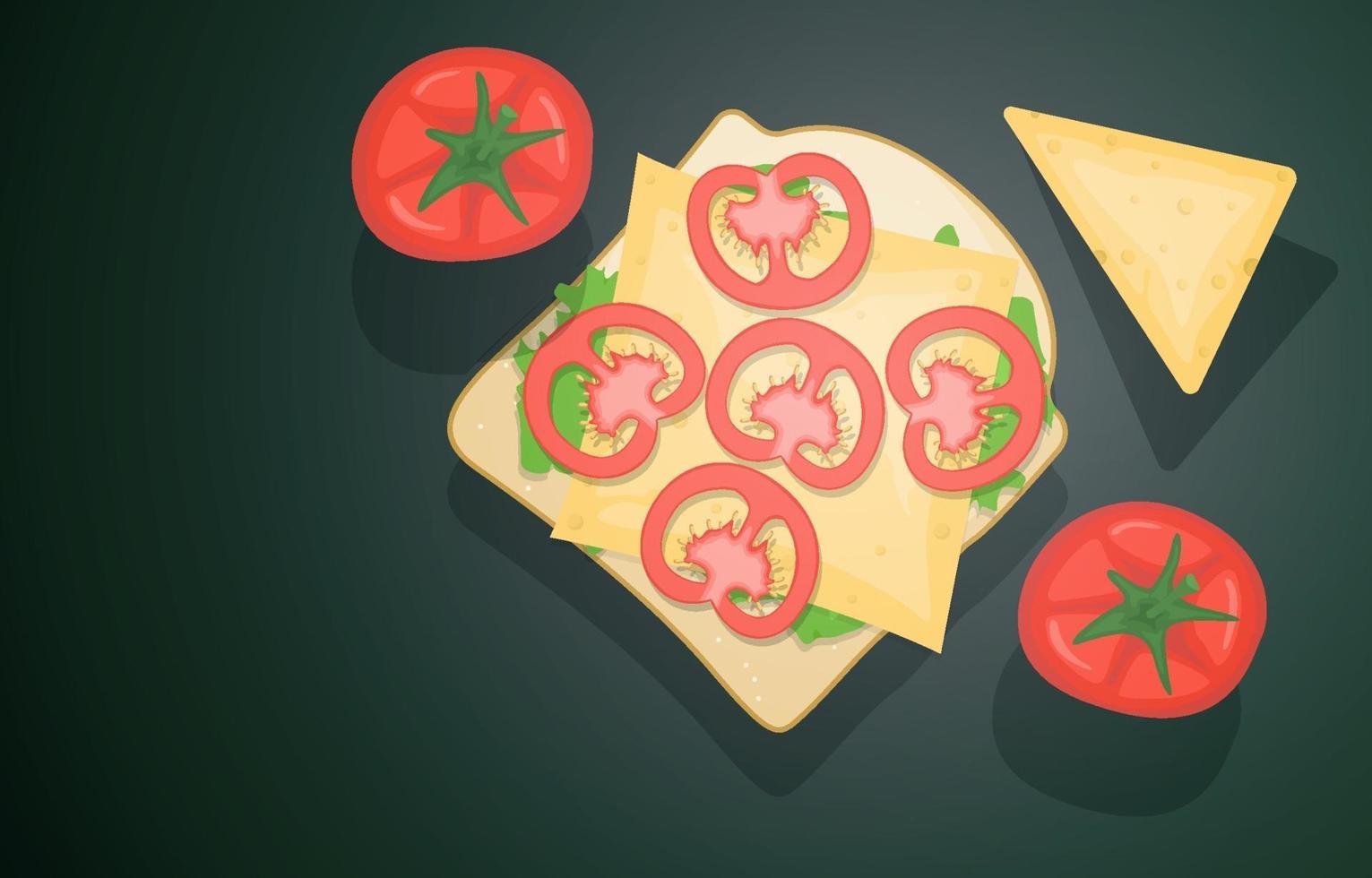 sanduíche aberto com queijo e tomates vetor