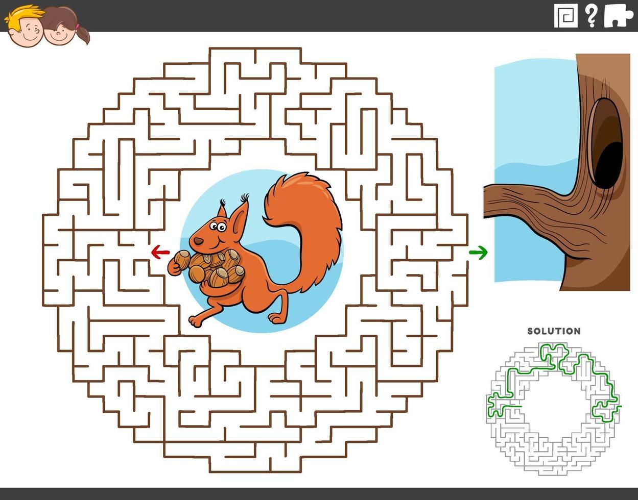 jogo educativo labirinto com esquilo com bolinhas vetor