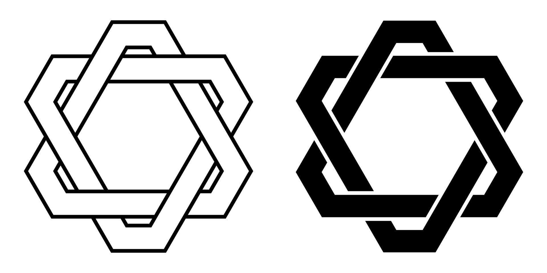 logotipo tatuagem tecelagem triângulos com cortar cantos, vetor conectado triângulos, Estrela david com cortar cantos