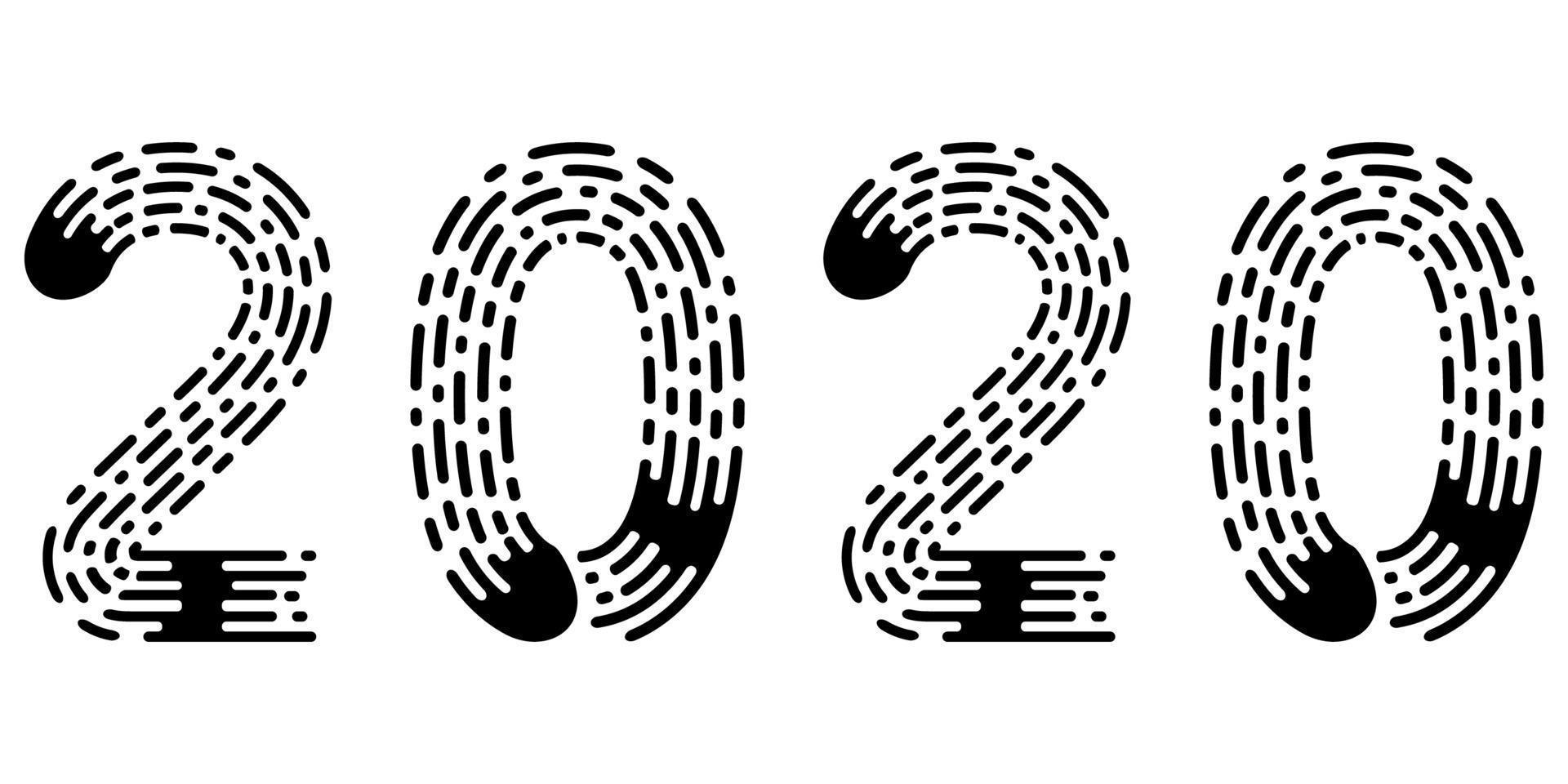 2020 letras figura ano impressão digital estilo Fonte vetor número 2020 Novo ano mão desenhado letras caligrafia vintage sutil grunge