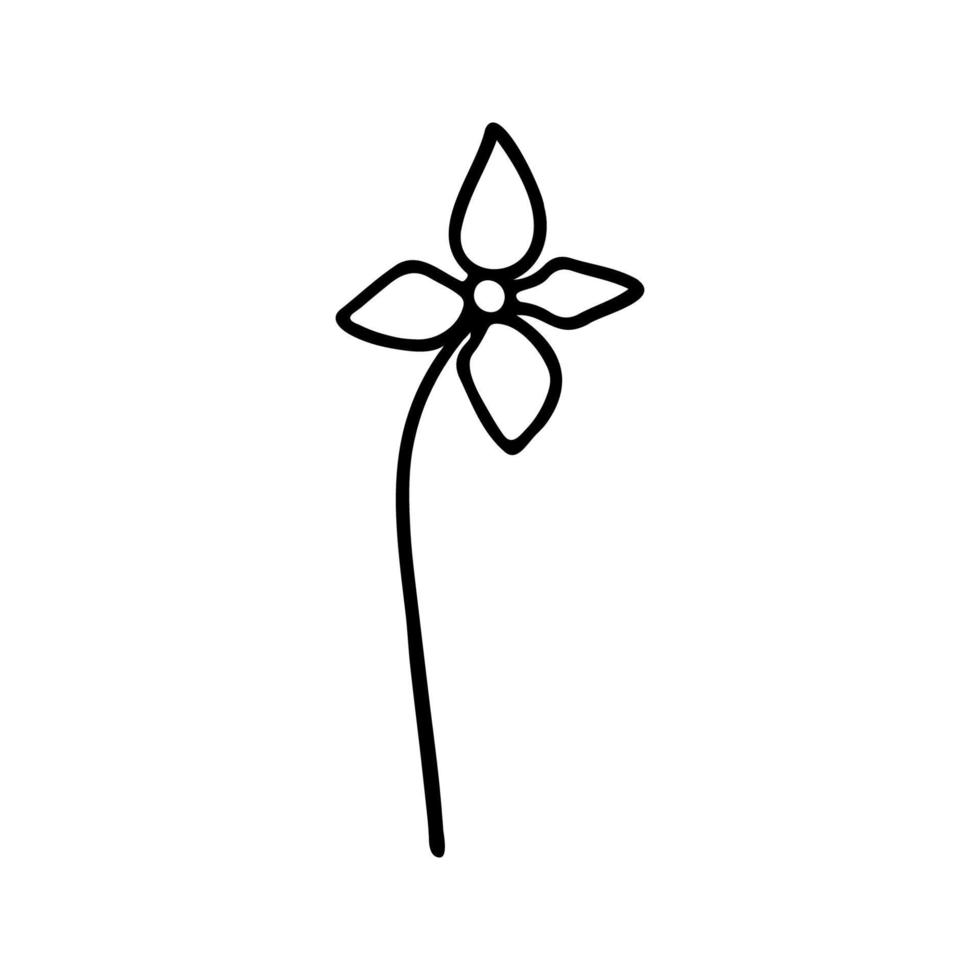 mão desenhado ervas, floral clipart. 1 linha rabisco vetor