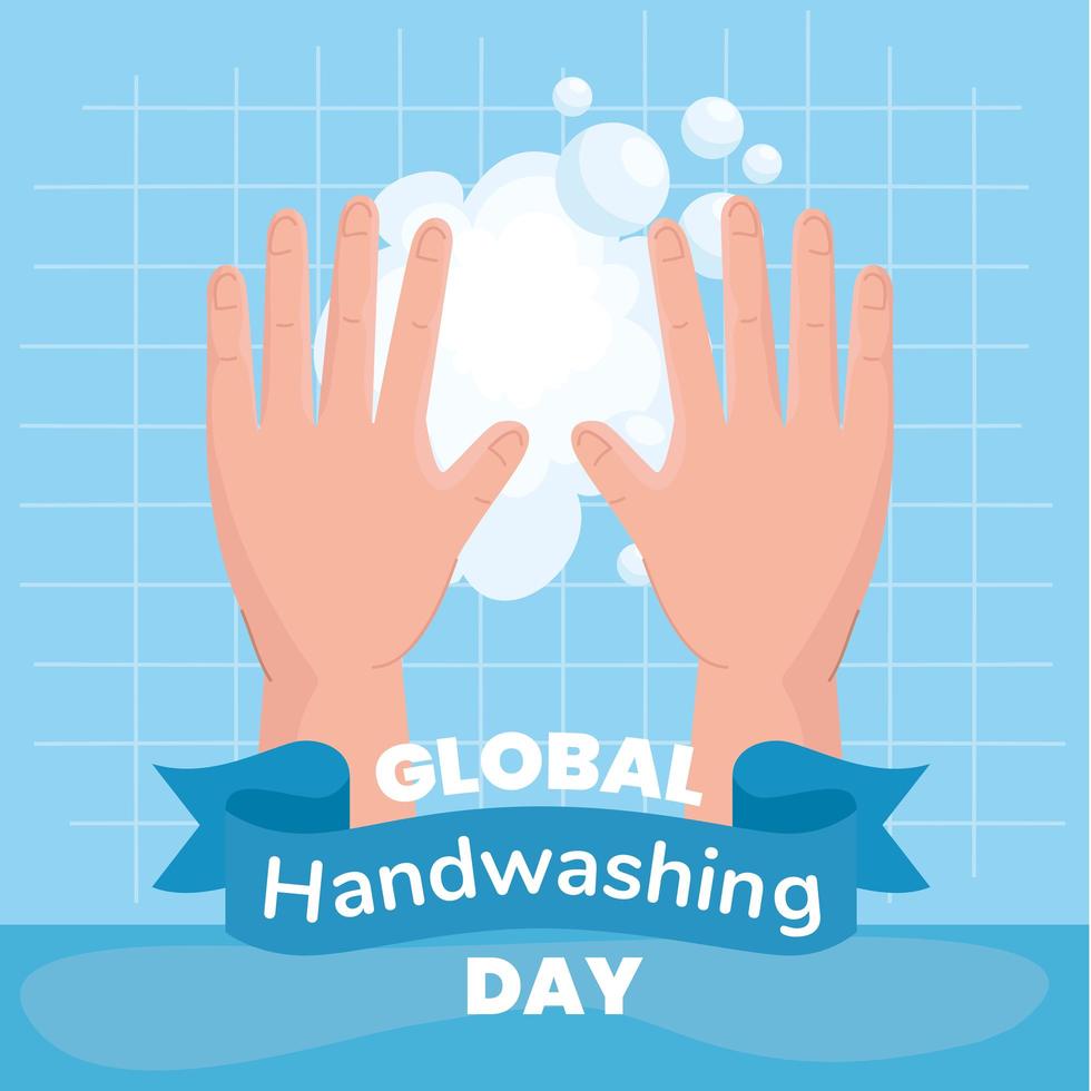 banner global do dia da lavagem das mãos com espuma de sabão vetor