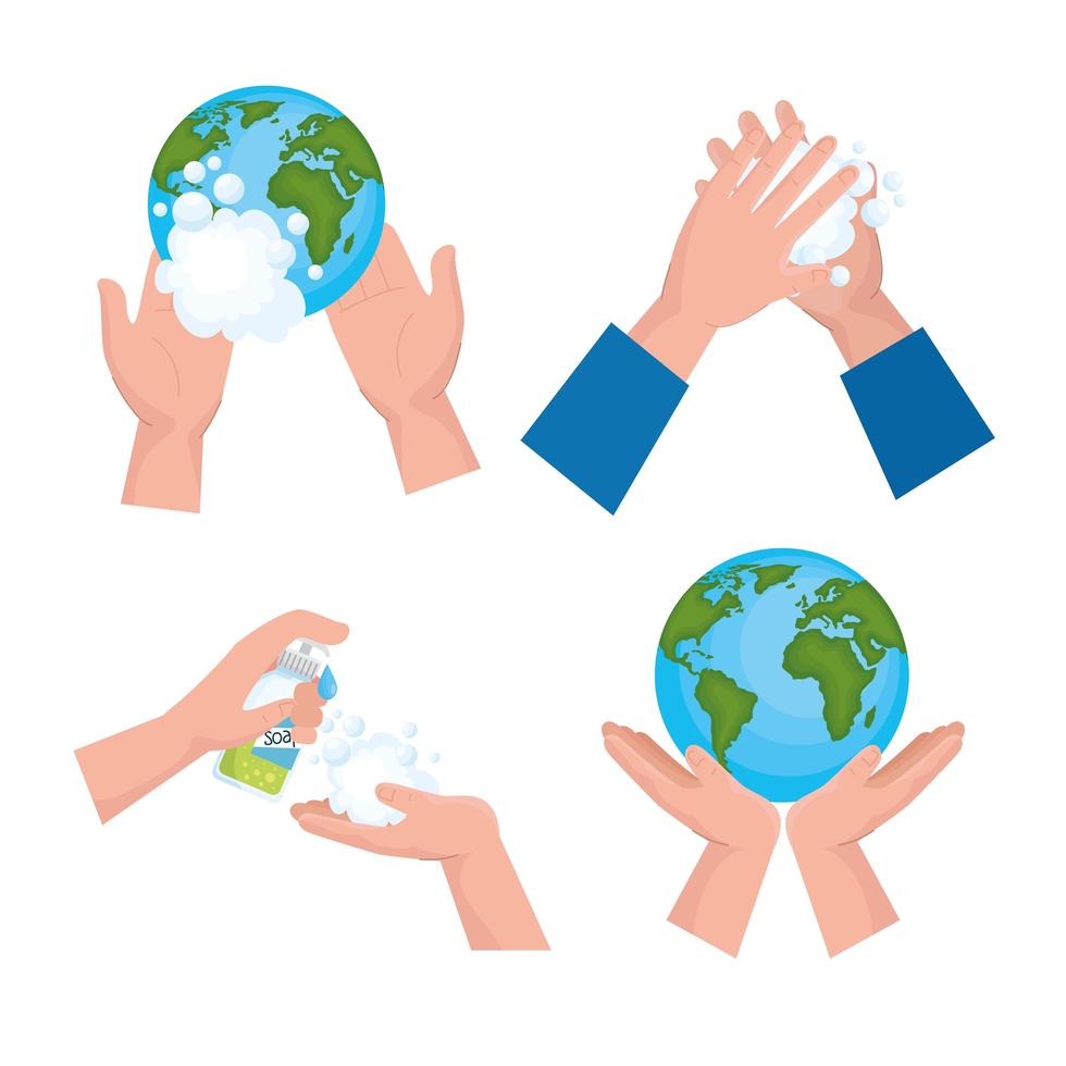 conjunto de ícones de dia de lavagem das mãos global vetor