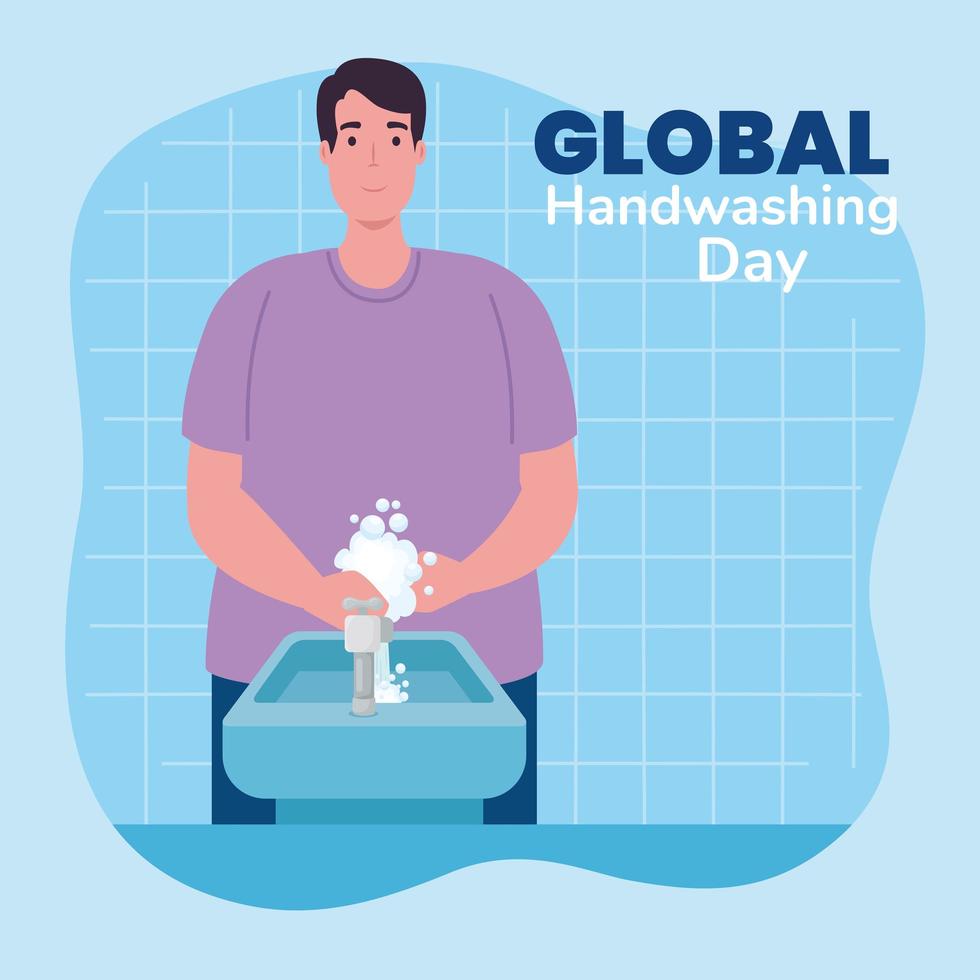 banner global do dia de lavagem das mãos com homem lavando as mãos vetor