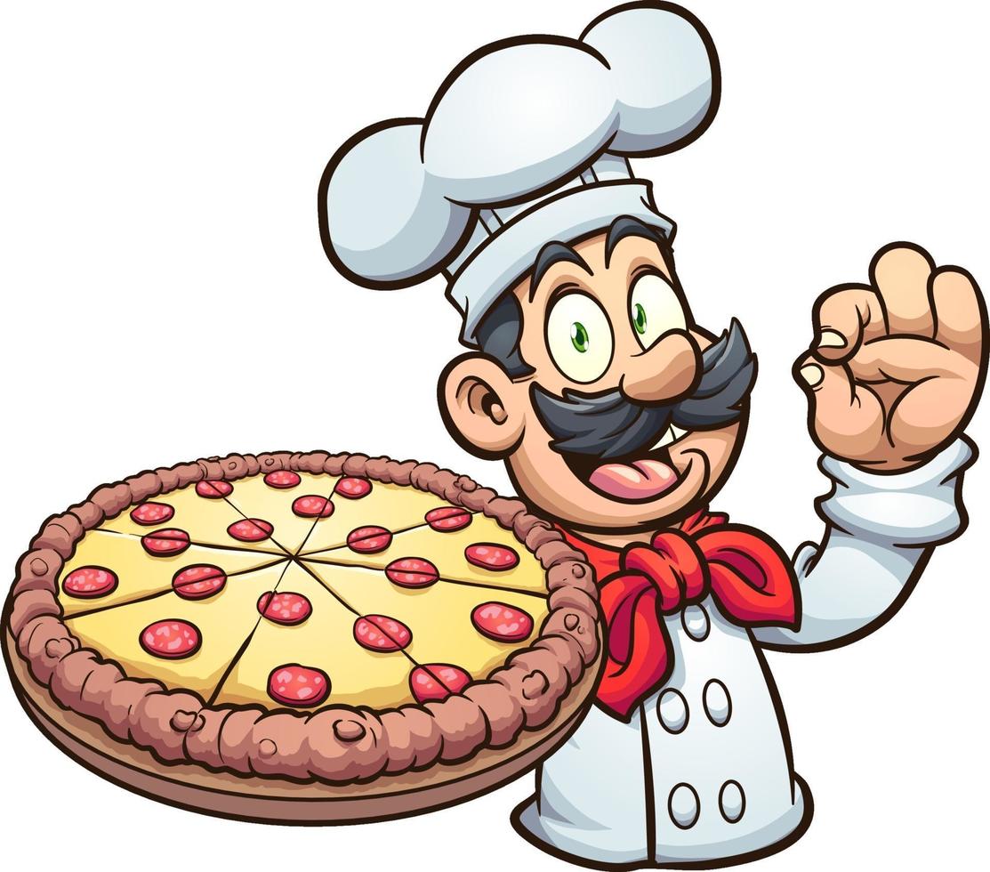 cartoon pizza chef vetor