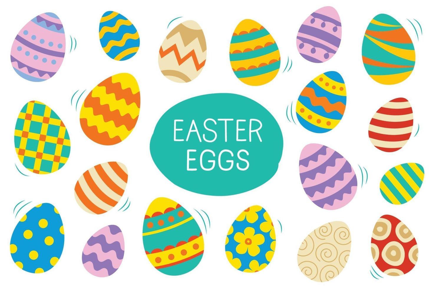 ovos de Páscoa conjunto doodle e estilo de cor. feliz Páscoa design plano colorido isolado no fundo branco. vetor