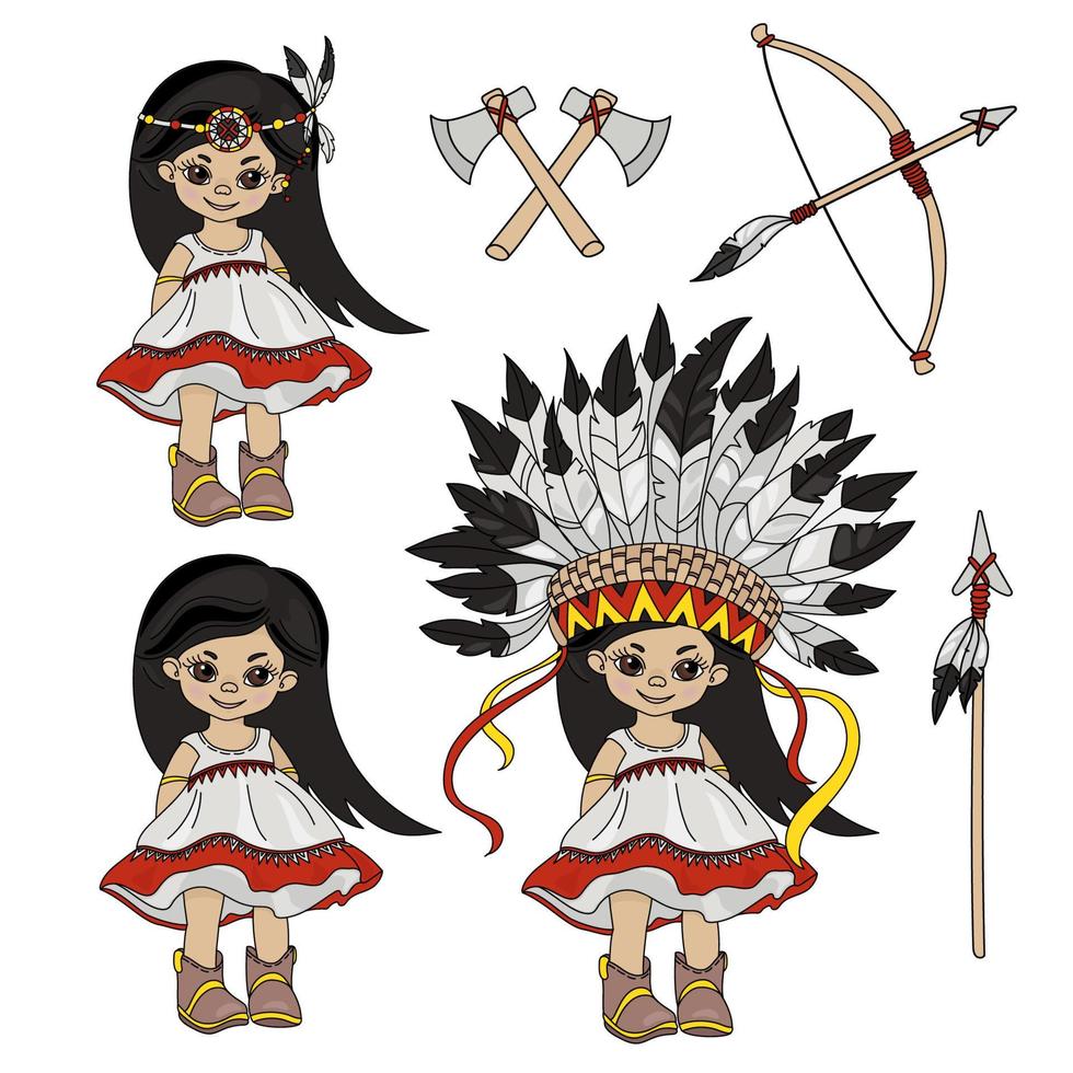Pocahontas feriado índios Princesa menina vetor ilustração conjunto
